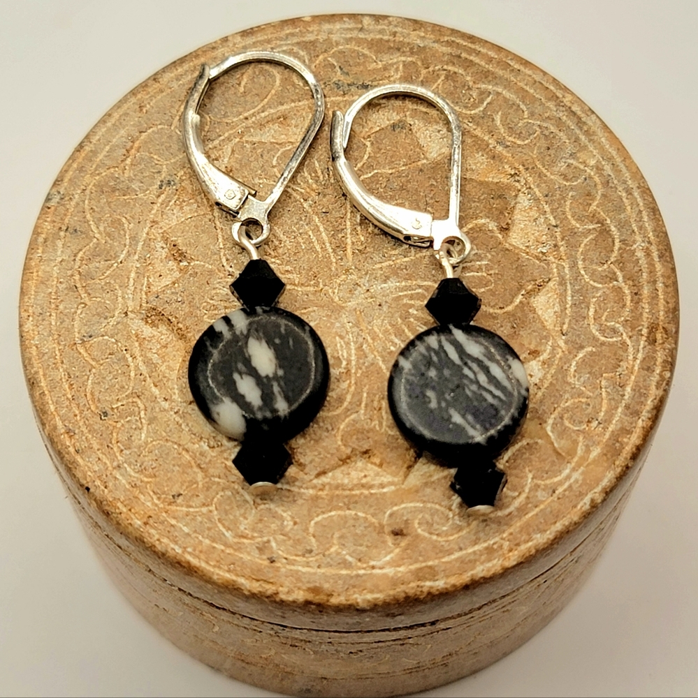 925 Sterling Silver Zebra Jasper Dangle Earrings